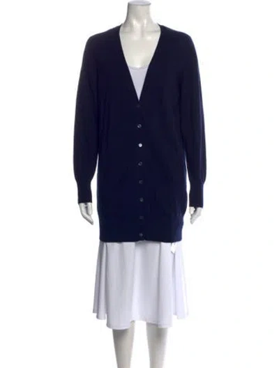 Pre-owned Pure Collection Cashmere V-neck Sweater In Blue