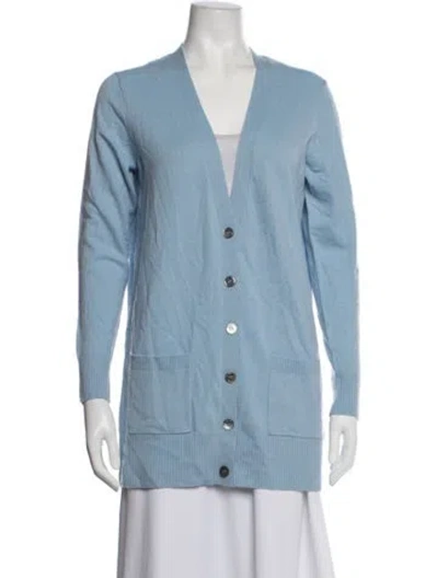 Pre-owned Pure Collection Cashmere V-neck Sweater In Blue