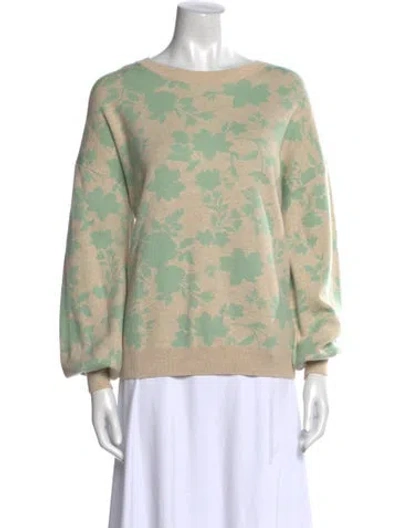 Pre-owned Pure Collection Floral Print Scoop Neck Sweater In Green