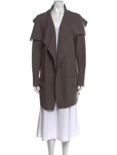 Pre-owned Pure Collection Lambswool Open Front Sweater In Brown
