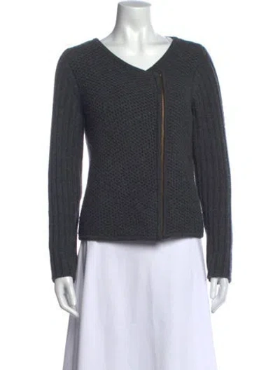 Pre-owned Pure Collection Lambswool V-neck Sweater In Gray