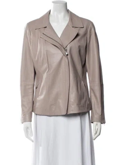 Pre-owned Pure Collection Leather Biker Jacket In Neutrals