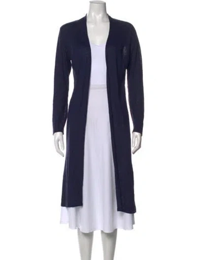 Pre-owned Pure Collection Linen Open Front Sweater In Blue