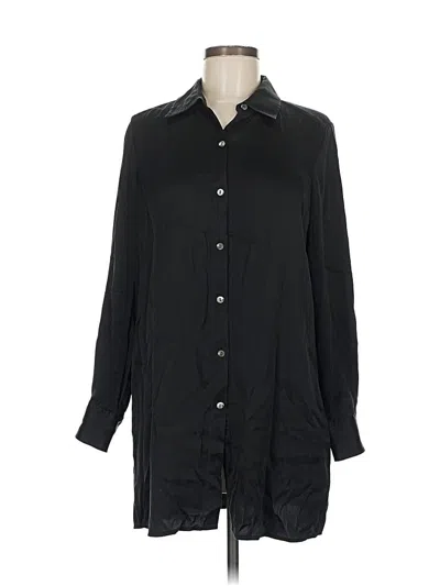 Pre-owned Pure Collection Long Sleeve Silk Top Black Collared Neckline Tops