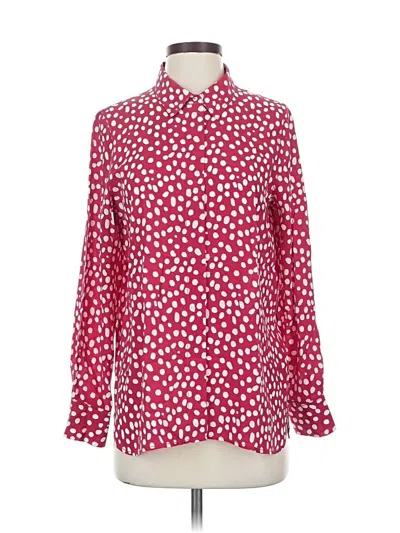 Pre-owned Pure Collection Long Sleeve Silk Top Red Polka Dots Pattern Mock Neckline Tops