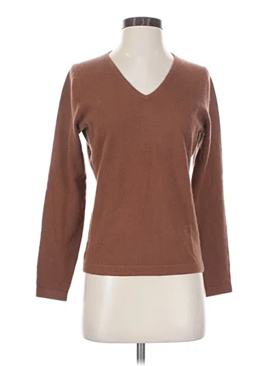 Pre-owned Pure Collection Long Sleeve Top Brown V-neck Tops