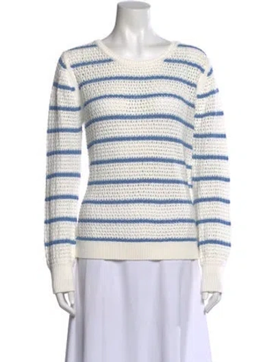 Pre-owned Pure Collection Striped Scoop Neck Sweater In White