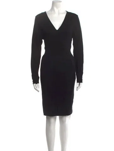 Pre-owned Pure Collection V-neck Knee-length Dress In Black