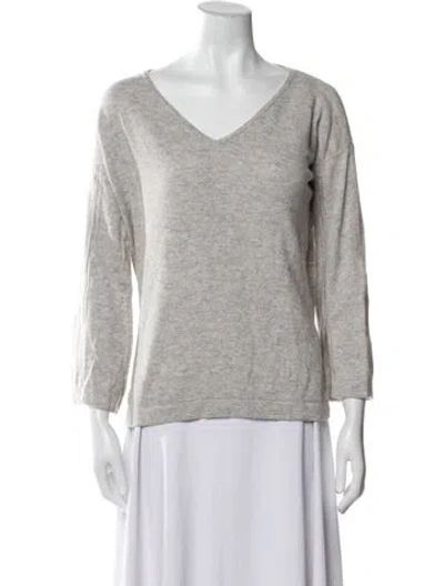 Pre-owned Pure Collection Wool V-neck Sweater In Gray