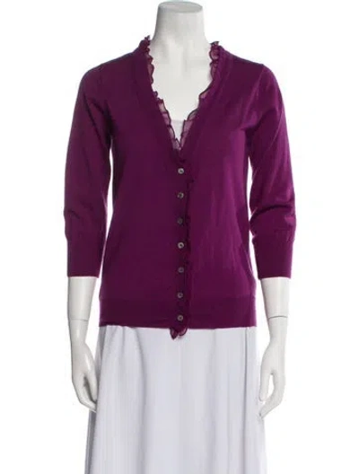 Pre-owned Pure Collection Wool V-neck Sweater In Purple