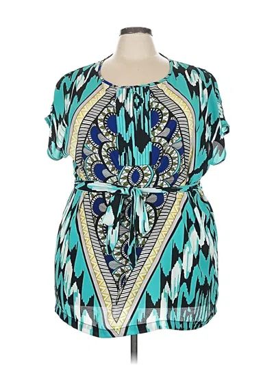 Pre-owned Pure Energy Short Sleeve Blouse In Blue