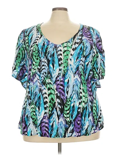 Pre-owned Pure Energy Short Sleeve Blouse In Blue