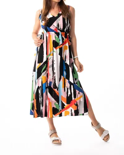 Pure Essence Abstract Lines Empire Dress In Multi