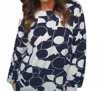 Pure Essence All Around Town Top In Black/ivory In Blue