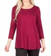 Pure Essence Bamboo 3/4 Sleeve Tee In Poppy Red In Burgundy