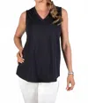 Pure Essence Bamboo V-neck Tank Top In Black In Blue