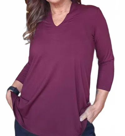 Pure Essence Being Pretty V-neck Long Sleeve Top In Chestnut In Purple