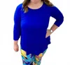 Pure Essence Crew Three Quarter Sleeve Top In Cobalt In Blue