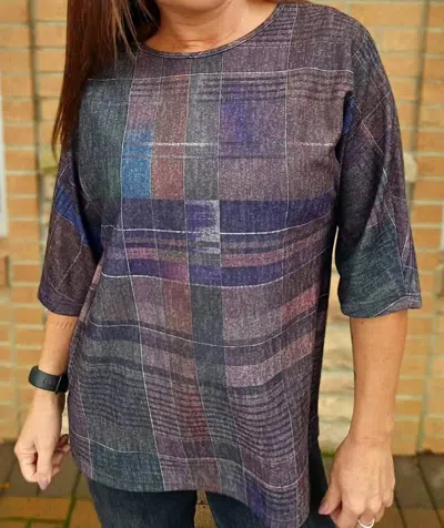 Pure Essence Dolman Sleeve Tunic In Purple Multi In Gray