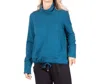 Pure Essence Drawstring Hem Turtleneck Pullover In Teal In Blue
