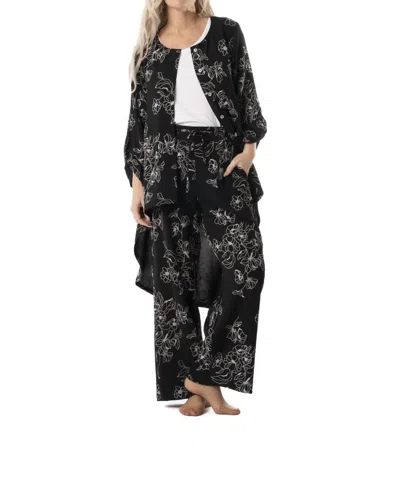Pure Essence Floral Print Hi-low Duster Top In Black/white