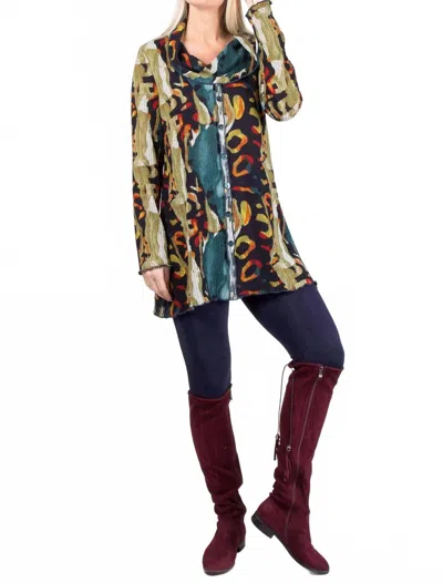 Pure Essence Jewel Tone Cowl Tunic In Teal Harvest In Multi