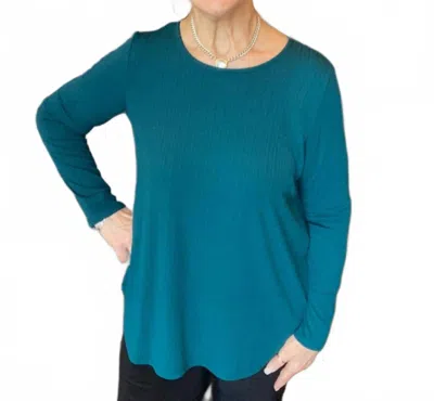 Pure Essence Ribbed Power Of Simple Long Sleeve Top In Spruce In Blue