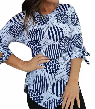 Pure Essence Sleeve Ties Top In Indigo In Multi