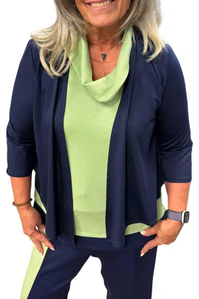 Pure Essence Three Quarter Sleeve Cover Up Cardigan In Navy In Blue