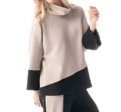 Pure Essence Two Tone Casual Pullover Top In Tan/black In Animal Print
