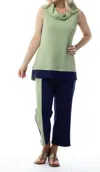 Pure Essence Two-tone Pull-on Capri Pants In Sage/navy In Multi