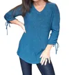 Pure Essence V-neck With Tie Sleeve Top In Teal In Blue