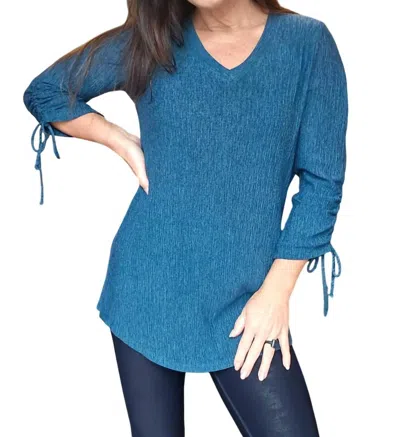 Pure Essence V-neck With Tie Sleeve Top In Teal In Blue