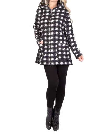 Pure Essence Zip-front Houndstooth Boucle Jacket W Hood In Black/snow In Multi