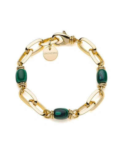 Pure Gold Classica 14k Natural Green Malachite Elongated Bracelet In Gold