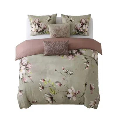 Pure Parima Bebejan Purple Lilies Reversible Comforter Set In Grey