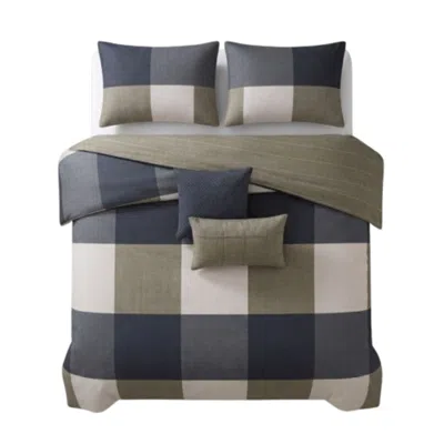 Pure Parima Blue Bebejan Checkered Navy Tan Reversible Comforter Set