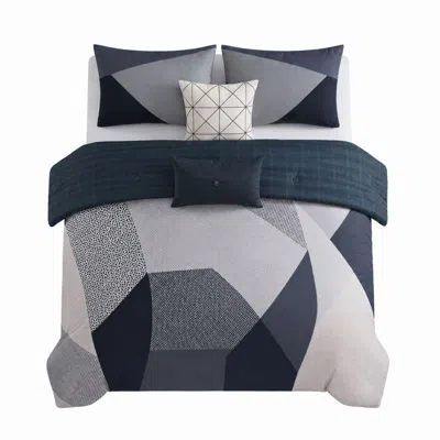 Pure Parima Blue / Grey Bebejan Geo Fusion Reversible Comforter Set In Grey