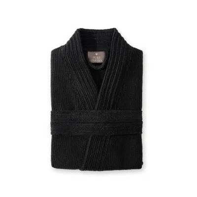 Pure Parima Egyptian Cotton Ribbed Robe - Black