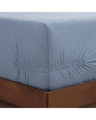 Pure Parima Egyptian Cotton-european Linen Adjustable Fitted Sheet In Blue