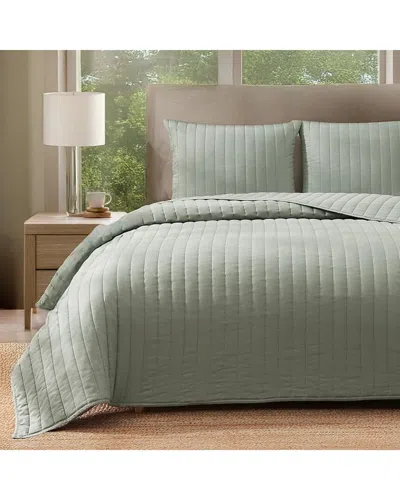 Pure Parima Egyptian Cotton-european Linen Quilt Set In Green