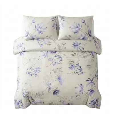 Pure Parima Purple Floral Printed Sateen Duvet Cover Set - Lilac