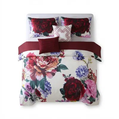 Pure Parima Red Bebejan Magenta Floral Reversible Comforter Set