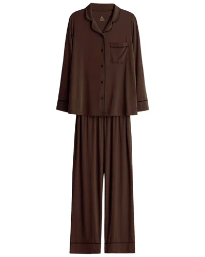 Pure Parima Soft-knit Long Sleeve Pajama Set In Brown