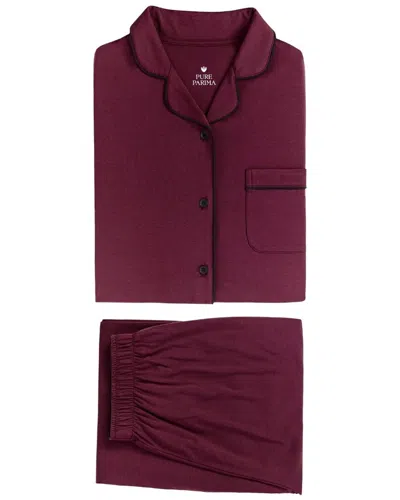 Pure Parima Soft-knit Long Sleeve Pajama Set In Red