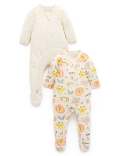 Purebaby 2 Pack Printed Zip Footie Boys In Brown