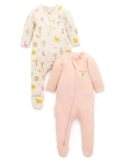 Purebaby 2 Pack Printed Zip Footie Girls In Pink