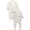 Purebaby Kids'  2 Pack Printed Zip Footie In Neutral