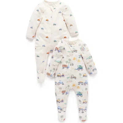Purebaby Kids'  2 Pack Printed Zip Footie In Neutral