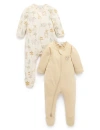 Purebaby Kids'  2 Pack Printed Zip Footie Unisex In Neutral